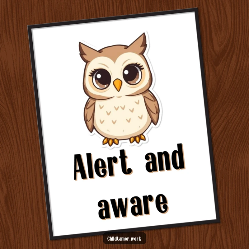 Funny Digital Art Print of a nurturing owl with wide, attentive eyes, humorously capturing its watchful and wise presence for display.
