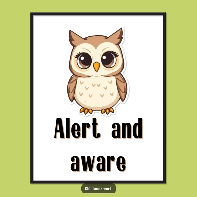 Funny Owl Wisdom Digital Art: Attentive Gaze, Instant Hilarious Decor Piece