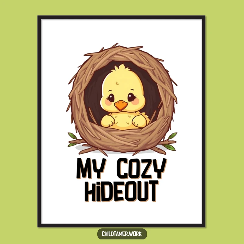 Funny Duckling Nest Digital Art: Adorable Peeking Chick Print, Instant Whimsical Decor