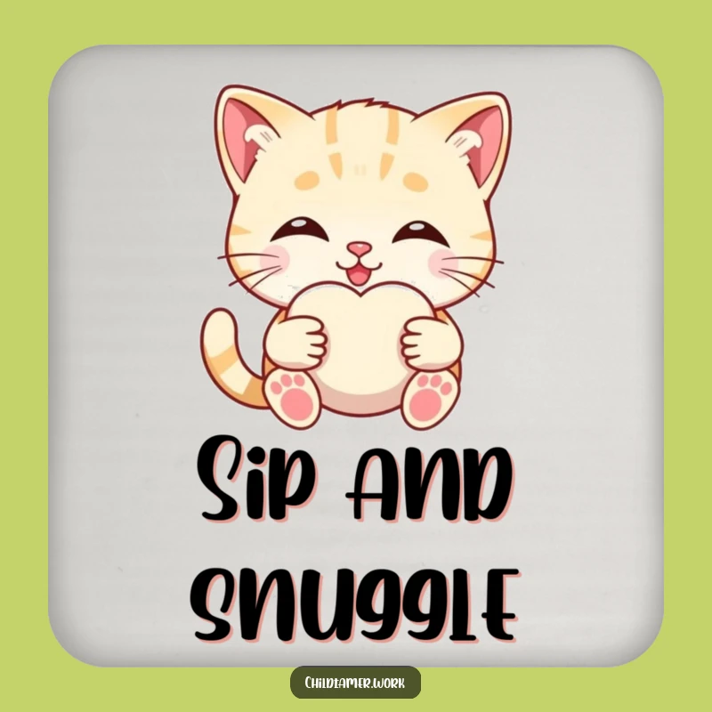 Funny Kitten Comfort Coasters (Set of 4): Cute Kitty Hugging Toy, Sweet Gift