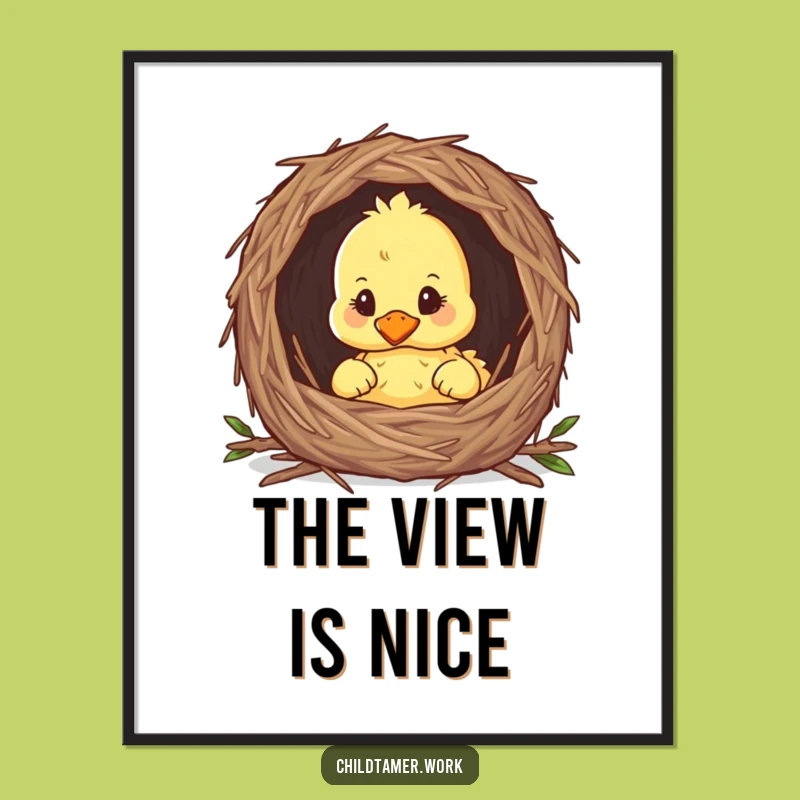 Funny Duckling Nest Poster: Charming Peeking Chick Art, Whimsical Wall Decor Gift