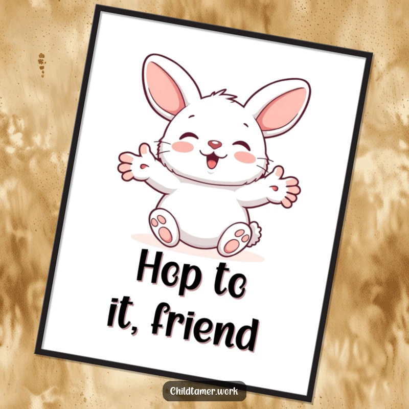 Funny Free Printable Wall Art: A fluffy bunny character with outstretched paws, offering a comically reassuring gesture, perfect for lighthearted decor.