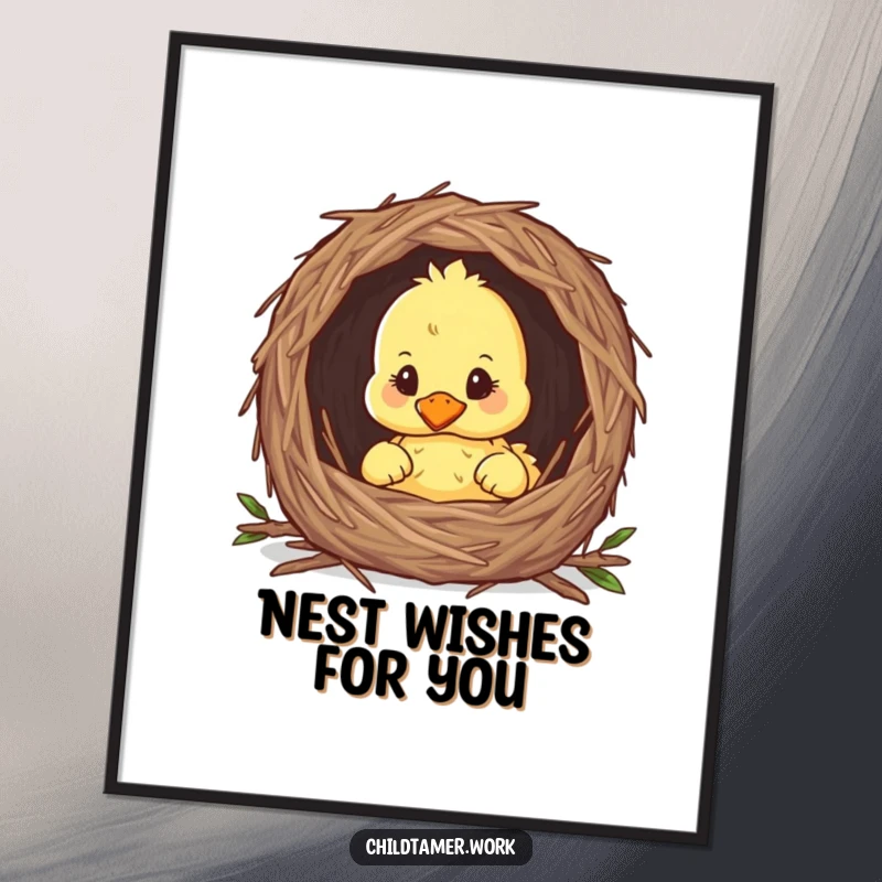Funny Free Printable Wall Art: Adorable curious duckling peeking from its nest, bringing cozy and downloadable charm to your decor.