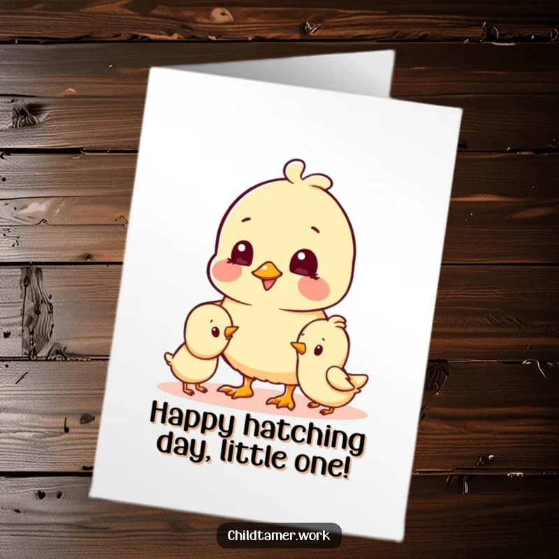 Funny Free Printable Birthday Card: Two cheerful chicks, one larger playing with a smaller one, radiating happiness, ready for download.
