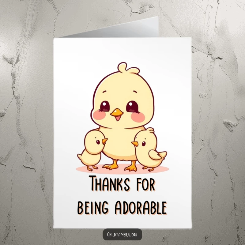 Funny Free Printable Thank You Card: A cheerful chick playing near a smaller one, sending a sweet and simple thank you message, ideal for printing.