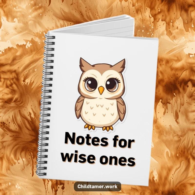 Funny Notebook with a nurturing owl character, its wide eyes humorously symbolizing attentiveness for journaling thoughts and observations.